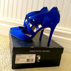 Cobalt blue microsuede pumps
